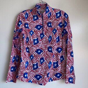 IBKUL 1/4 Zip Golf Top Size Small Long Sleeve USA Star Patriotic